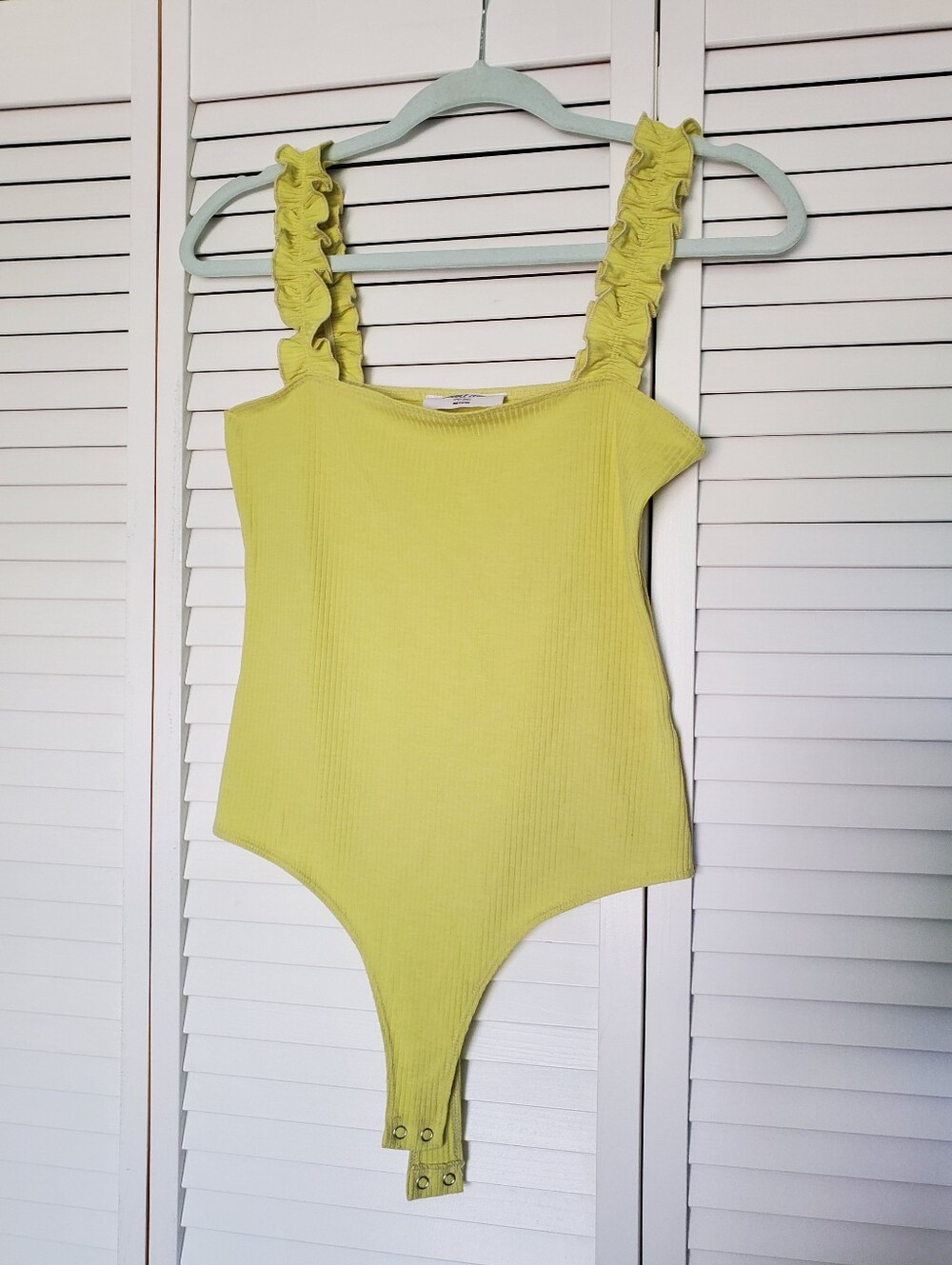 Double Zero Ruffled Strap Lime Green Ribbed Bodysuit